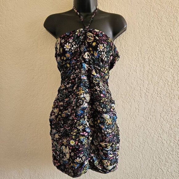 NWOT Zara Ruched Flower Halter Mini Dress - Picture 2 of 9